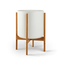 Load image into Gallery viewer, WHITE PLANTERS WITH TEAK BASE