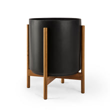 Load image into Gallery viewer, BLACK PLANTERS WITH TEAK BASE