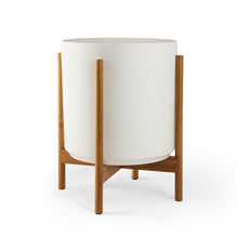 Load image into Gallery viewer, WHITE PLANTERS WITH TEAK BASE