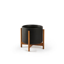 Load image into Gallery viewer, BLACK PLANTERS WITH TEAK BASE