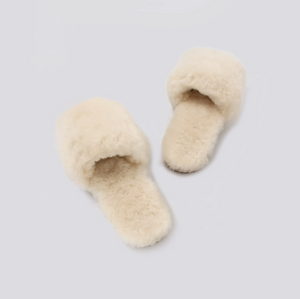 Sheepskin Fuzzy Slippers - Cream
