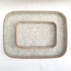 LARGE LEATHER & WOOL TRAY - GRANITE
