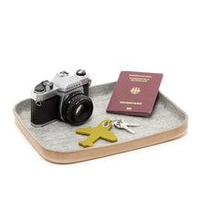 Load image into Gallery viewer, LARGE LEATHER & WOOL TRAY - GRANITE