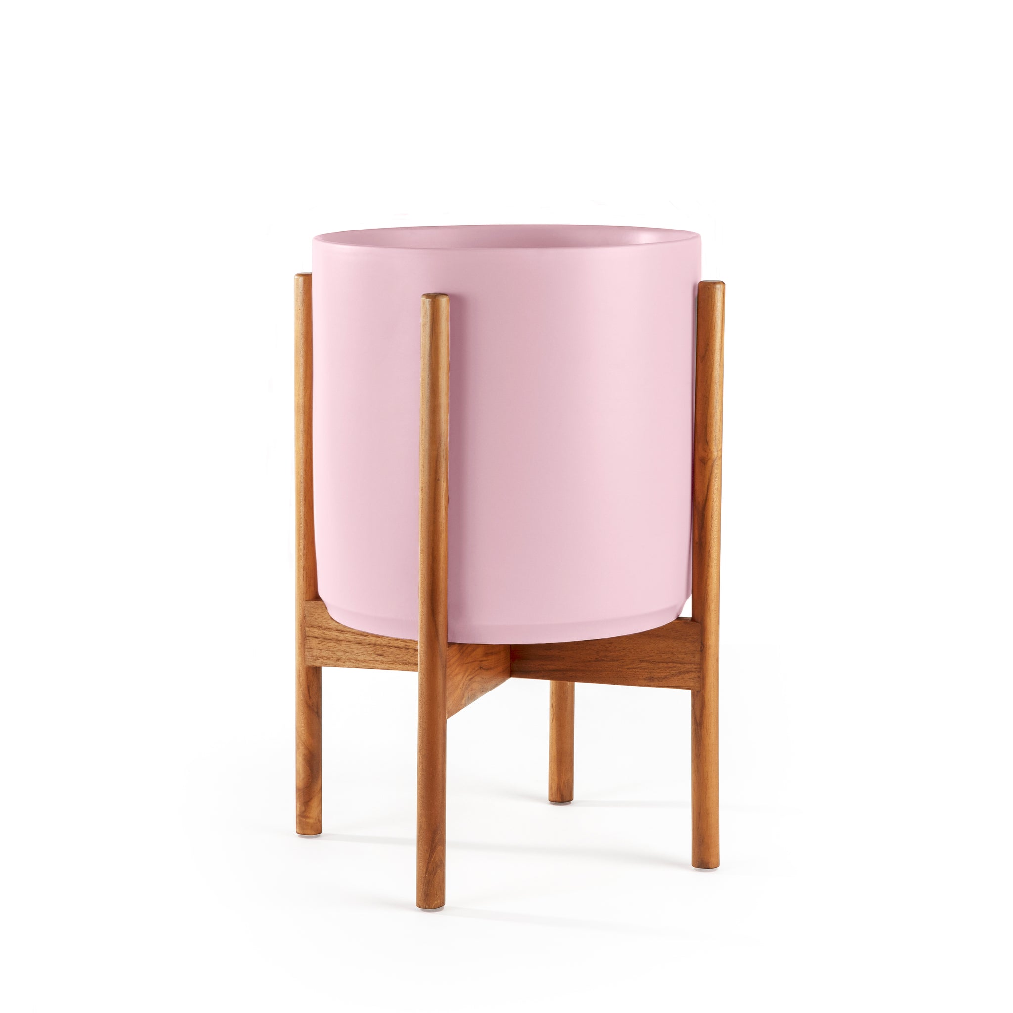 blush pink plant pot BLUSH PLANTERS WITH TEAK BASE – Super Simple