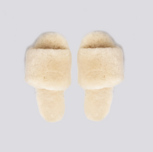 Sheepskin Fuzzy Slippers - Cream