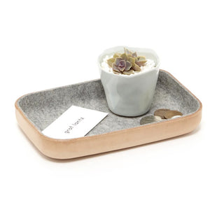 SMALL LEATHER & WOOL TRAY - GRANITE